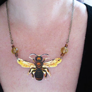 Yellow Golden Gift Garden Bumble Bee Necklace Brown Nature Jewelry