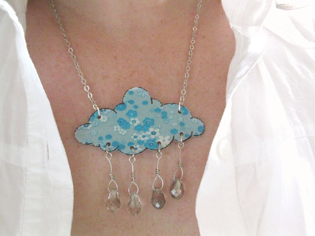 Cloud Shaped Powder Sky Blue Rain Shower Necklace Floral Pastel Fashion ...