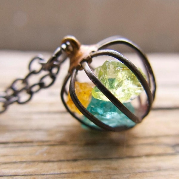 Mom Cage Necklace with Crystal Birthstone: Personalized Raw Gem Family Jewelry, Custom Parent Birthstones Gift, Mother's Day Present