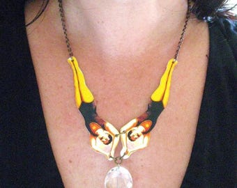 Collar de acróbata de circo, regalo de inspiración vintage, estilo retro, hecho a mano para ella, joya llamativa, pieza grande, accesorio de disfraz.
