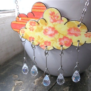 Bright Crystal Cloud Necklace Women Tangerine Orange Rain Shower Raindrop Floral image 3