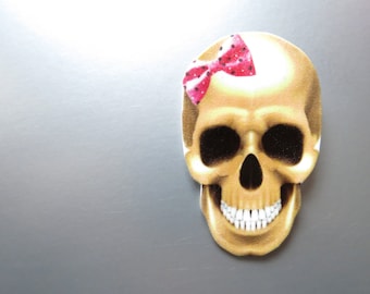 Skull Brooch with Pink Ribbon Halloween Rockabilly Geekery Jewelry for Women Goth Gothic Quirky Acrylic Image Jewellery