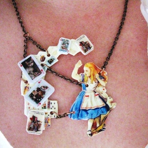 Alice In Wonderland Queen of Hearts Statement Necklace Shower of Cards Jewelry for Her image 5