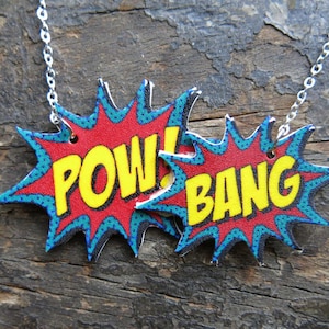 Comic Book Necklace, Geekery Jewelry for Girls and Women, Word Bubbles, Present for Teens, Comic Con Nerdy Art, Quirky Fun Superhero