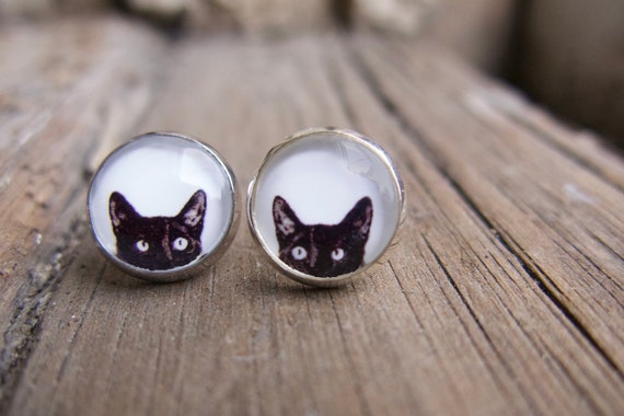 Halloween black cat earrings dainty
