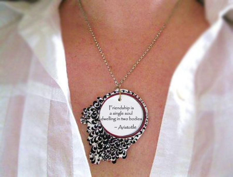 Aristotle Quote Necklace, Inspirational Gift, Best Friends Present, Friendship Love, Handmade for Her, Statement, English Teacher Philosophy image 2