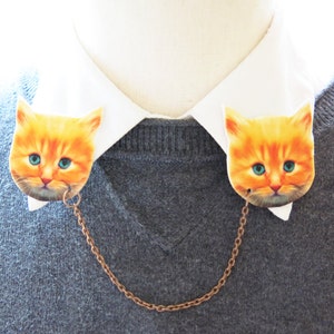 Schattige oranje kat broche pin, dubbele kraag, dierensieraden, kittens trend, funky vondsten voor haar, meisjes eigenzinnige kitsch, leuke dierenliefhebber, tienerplezier afbeelding 1