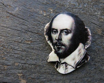 Classic Literature Shakespeare Brooch Pin: Handmade Poet Author Accessory, Gift for Theatre Fan, Drama Student