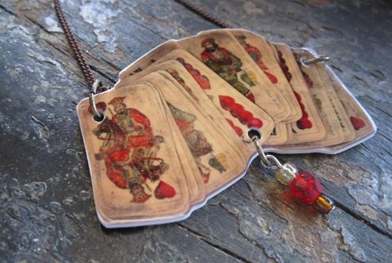 Old Hungarian Playing Cards Pendant Necklace, Mother's Day, Medieval gift, european game, geekery, steampunk, gothic playing cards ephemera 