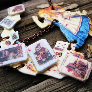 Alice In Wonderland Queen of Hearts Statement Necklace Shower of Cards Jewelry for Her image 4