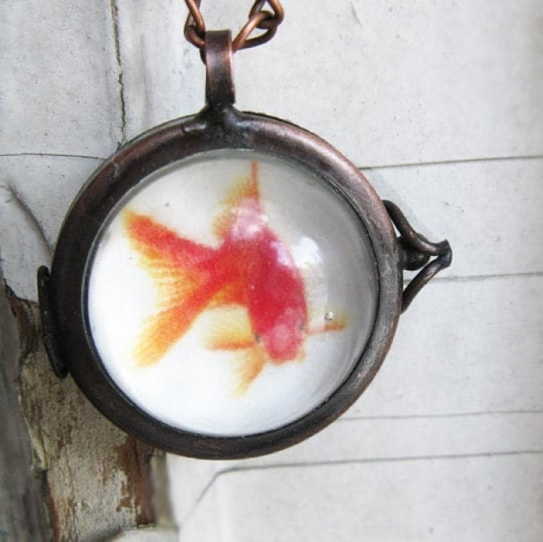 Gold Fish Locket Necklace, Bubble Bowl Pendant, Gift for Her, Woman ...