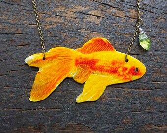 Goldfish Statement Necklace Orange Fish Jewelry Animal Quirky Gifts Large Pendant Aquatic Fish Lover