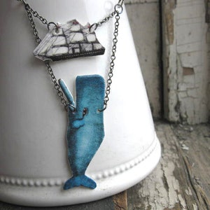 Whale Animal Necklace Nautical Statement Gift, Moby Dick Ship Kitsch Geekery, Plastic Pendant For Her, Blue Quirky Ocean Creature Fun Unique image 2