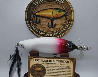 Handmade Wooden Crankbait Lure, with display stand and Authencity Certificate
