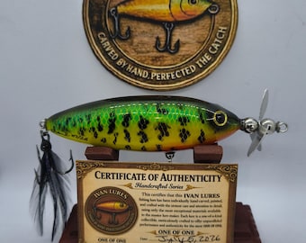 Handmade Wooden Crankbait Lure, with display stand and Authencity Certificate