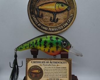 Handmade Wooden Crankbait Lure, with display stand and Authencity Certificate