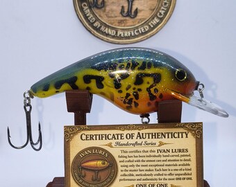 Handmade Wooden Crankbait Lure, with display stand and Authencity Certificate