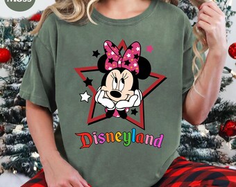 Maglietta con stampa Minnie Mouse, maglietta Disney Comfort Colors®, maglietta vintage con cartoni animati romantici, regalo Disney con stelle carine