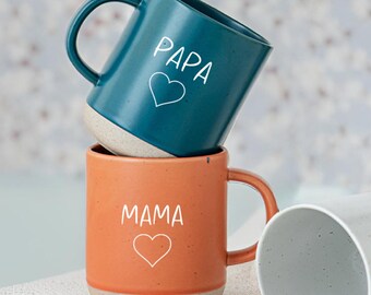 Personalized Engraved PAPA & MAMA Pottery Mug,pottery handmade,Gift For Mom/Dad/Husband,mugs,Personalized Anniversary Gift,Gift for Parents