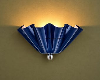 Blue Fluted Wall Sconce, Sculptural Sconce, Art Deco Wall Light, Modern Bedroom Lighting, Vintage Inspired Vanity Light
