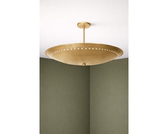 Modern Raw Brass Disc Pendant Light | Minimalist Ceiling Fixture | Contemporary Living Room & Dining Lighting