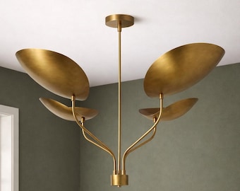 Modern Lotus Leaf Brass Chandelier – Handmade Mid-Century Ceiling Light Fixture