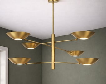 Modern 6-Light Brass Linear Chandelier Pendant Light
