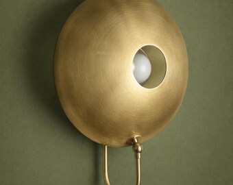 Brass Round Wall Sconce with U-Arm – Modern Minimalist Accent Light