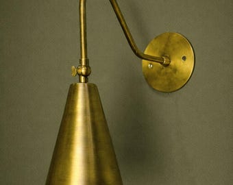Handmade Raw Brass Wall Sconce: Mid-Century Modern Cone Lamp