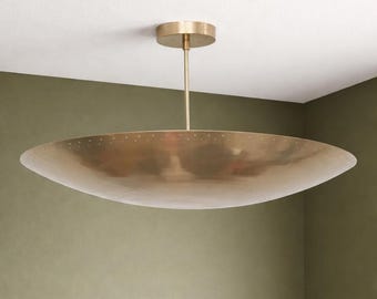 Handcrafted Brass Saucer Pendant Light with Perforated Detail – Modern Ceiling Fixture