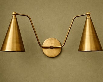 Handmade Raw Brass Double Wall Sconce - Mid Century Modern Light