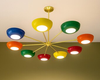 Mid-Century Modern Sputnik Chandelier – Brass, Multicolor 10-Light Fixture