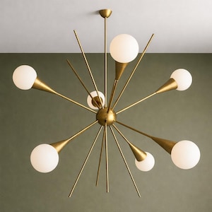 Mid-Century Sputnik Chandelier – Brass Gold 7-Light Ceiling Fixture