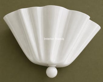White Shell Wall Sconce Light | Fluted Fan Shape Lamp | Scandinavian Brass Fixture