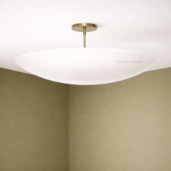 Modern Minimalist Flush Mount Pendant Light | Brass Ceiling Light | Contemporary Semi-Flush Fixture