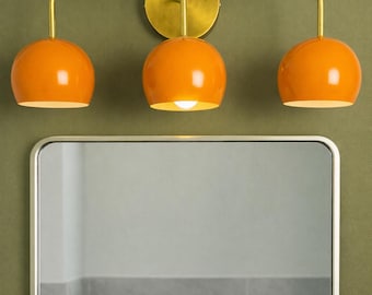 Mid-Century Modern 3-Light Orange Italian Brass Wall Sconce - Retro Lighting I Vanity Light