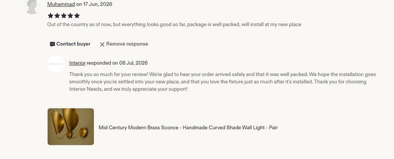 Mid Century Modern Brass Sconce - Handmade Curved Shade Wall Light - Pair image 12