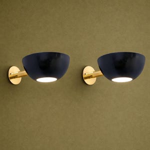 Brass Wall Sconce: Mid Century Modern Polished Brass Finish With Black Dome Shade Light