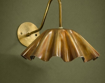 Handmade Brass Wall Sconce with Fluted Umbrella Shade – Vintage-Inspired Hardwired Light