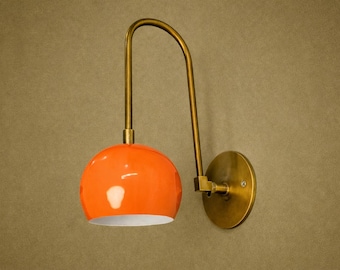 Handmade Mid-Century Modern Brass Wall Sconces - Orange Crush