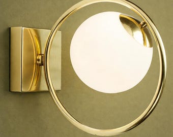 Handgemaakte ruwe messing globe wandkandelaar | Moderne verlichting uit het midden van de eeuw