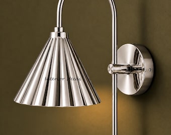 Brass Wall Sconce, Fluted Metal Shade, Modern Vintage Wall Light, Bathroom Sconce, Bedroom Lighting, Luxury Wall Lamp