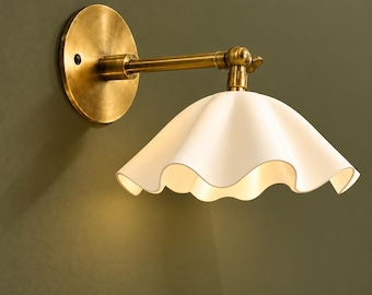 Brass Wall Sconce with Fabric Shade, Mid Century Modern Wall Light, Handmade Brass Sconce, Vintage Bedroom Lamp, Hallway Lighting