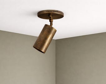 Brass Adjustable Ceiling Spotlight | Vintage Patina Finish | Directional Flush Mount Light