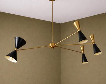 Modern Mid-Century 8-Light Brass Chandelier with Adjustable Arms – Luxury Ceiling Pendant Light