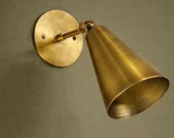 Raw Brass Wall Sconce: Mid-Century Modern Cone Light