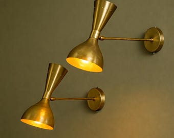 Mid Century Italian Raw Brass Wall Sconce: Handmade Diablo Light