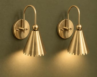 Brass Wall Sconce, Mid Century Modern Sconce,  Brass Wall Light, Cone Shade Lamp, Vintage Wall Lighting, Bedroom Sconce