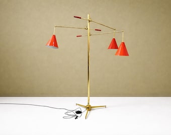 1950s Italian Style Floor Lamp: Adjustable Cone Shade, Mid Century Modern