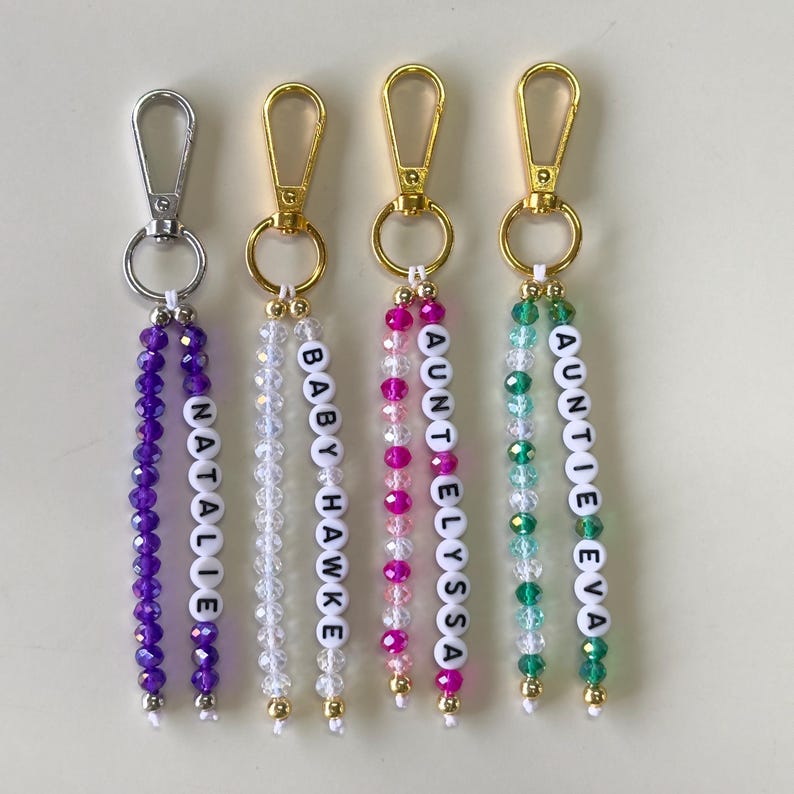 Custom Name Keychain/Gold Keychain/Silver Keychain/Personalized Name Keychain/Hand Bag Tag For Women/Gift for Mama/Daisy Beaded Keyring/Bulk image 18